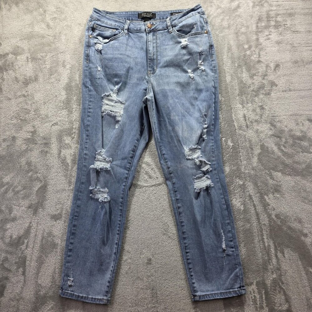 Judy Blue Jeans Womens 15/32 Light Wash Boyfriend Fit Distressed Ripped JB82281